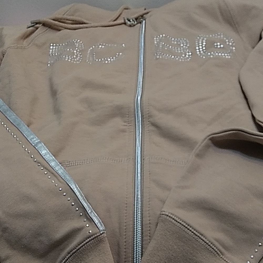 Bcbg Jogging Suit hooded zip up cropped sweatshirt, matching pants with stains